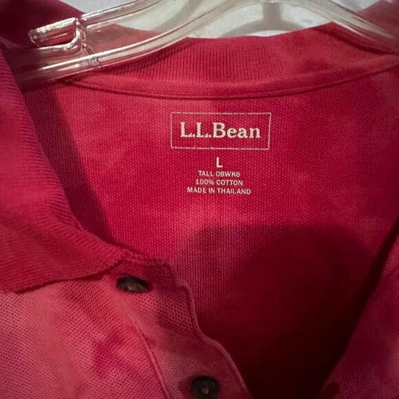 LL BEAN RED (not pink) Polo Short Sleeve Shirt Large Cotton NWOT - Picture 2 of 5
